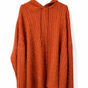 BloomChic Cable Knit Hooded Sweater - Orange Size US 28